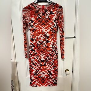 Karen Millen Bodycon Abstract Print Dress Coral Size US 6